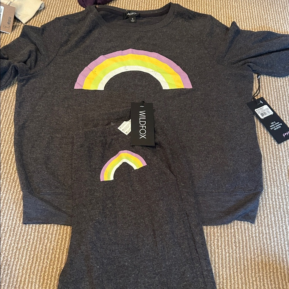 NWT Wildfox Charcoal over the rainbow loungewear set size medium